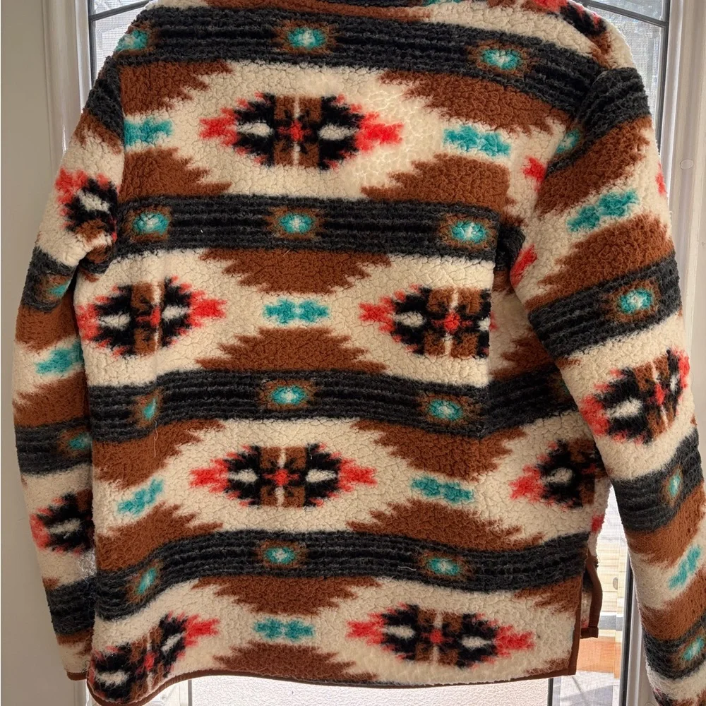 Wrangler Women's Zip Up Southwestern Sweater - Brown, Cream, and Teal - Picture 3 of 3